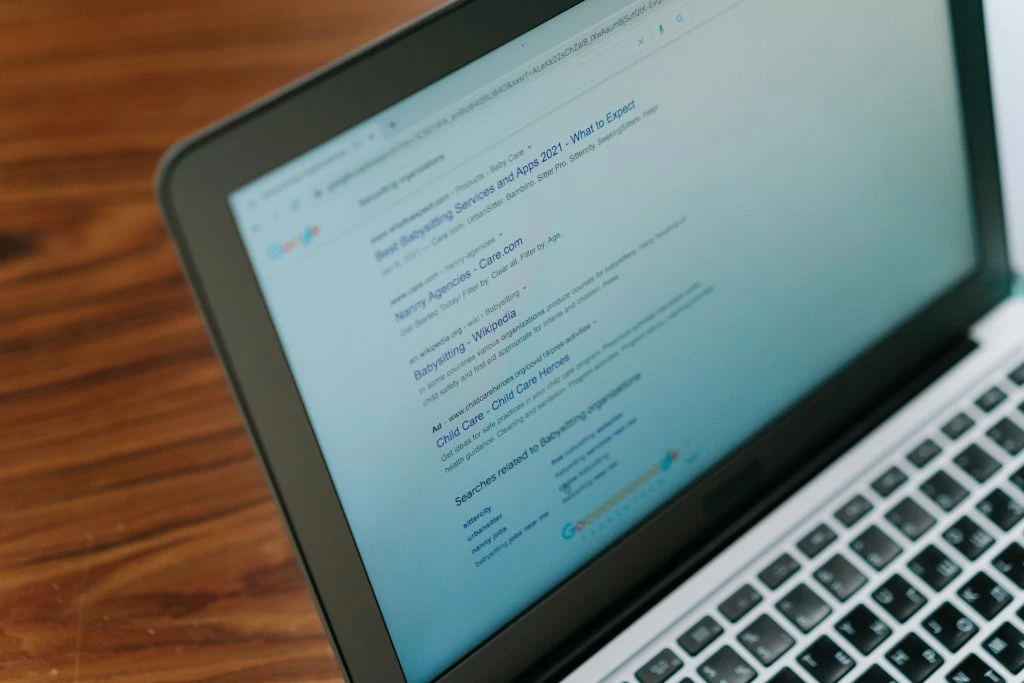 Computer displaying childcare search results