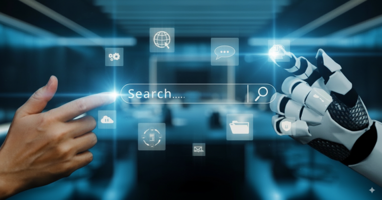 Robot interactif utilisant interface de recherche futuriste.