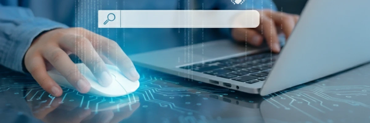 Persons using computer and mouse with digital interface