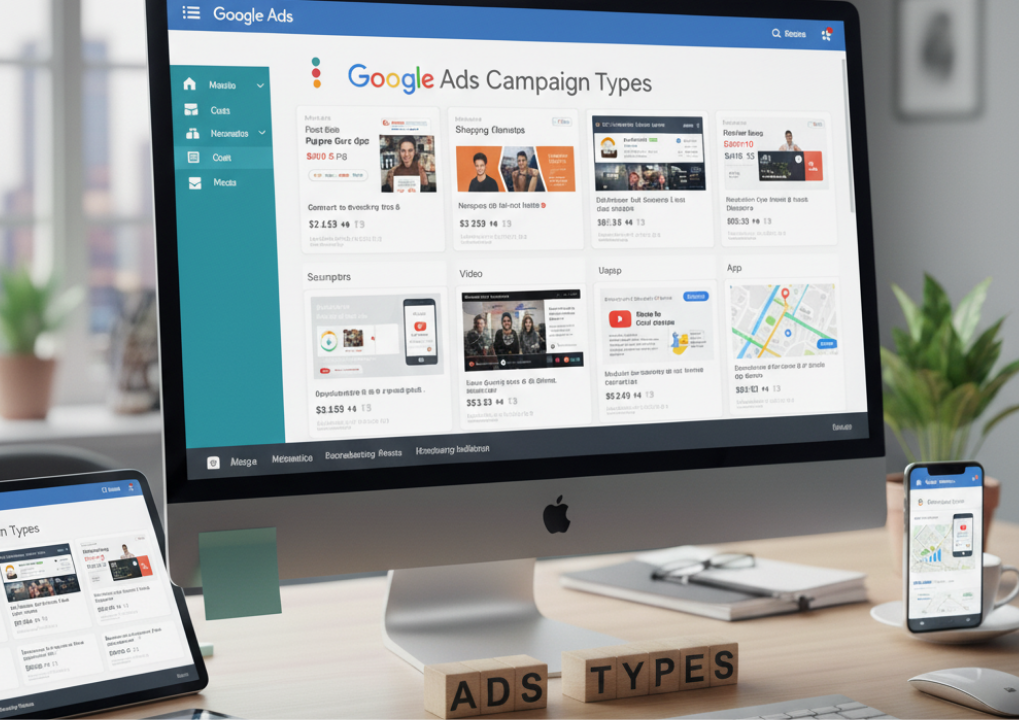 Modern office with Google Ads screens