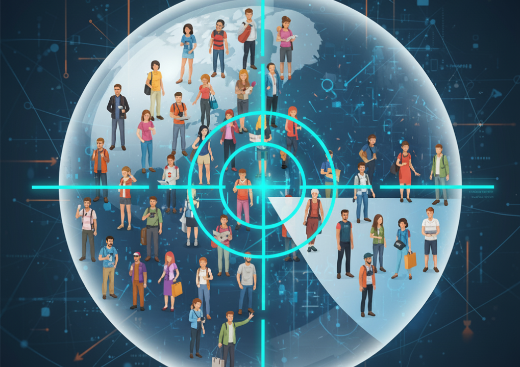Diverse illustration of people against a technological backdrop