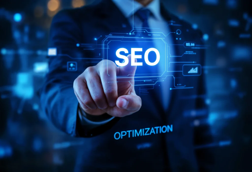 Businessman presenting the SEO concept