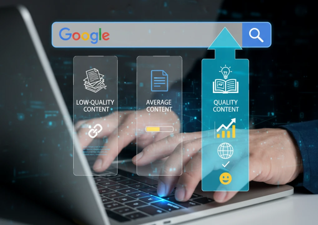 Écran d'ordinateur affichant classement de contenu Google
