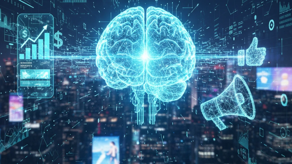 Digital brains, data and futuristic icons