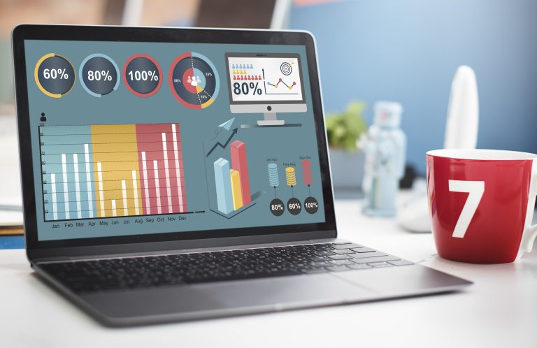 Data graphics on laptop