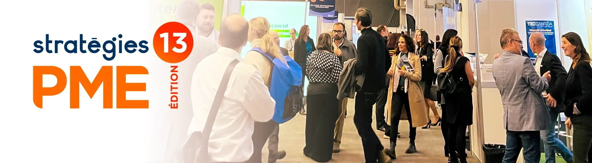 Image of people talking at the 13th edition of the Salon Stratégies PME in Montreal.