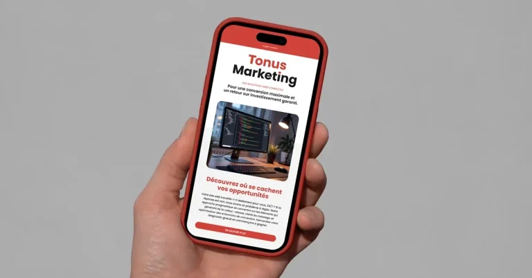 Smartphone displaying a Tonus Marketing advertisement