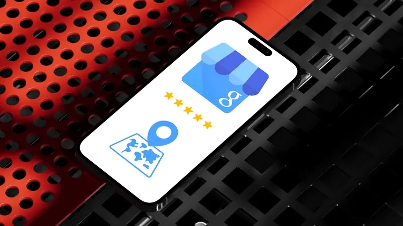 Affichage mobile des avis Google My Business avec la localisation d’une entreprise.