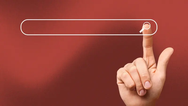 Finger interacting with a virtual search bar