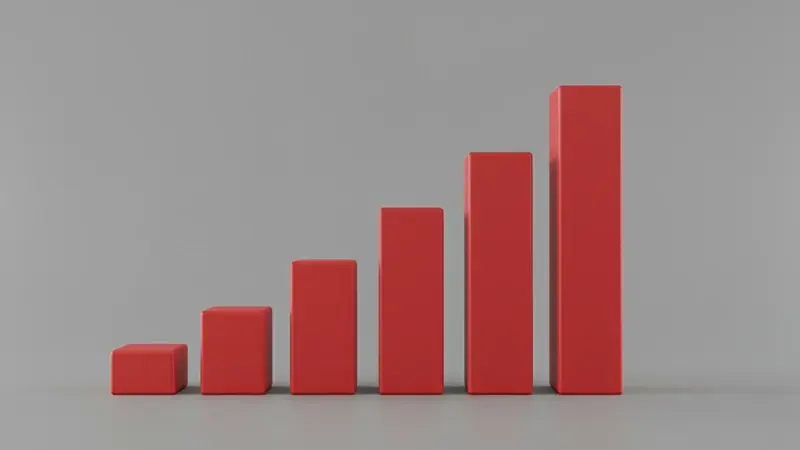 Increasing red bars on gray background