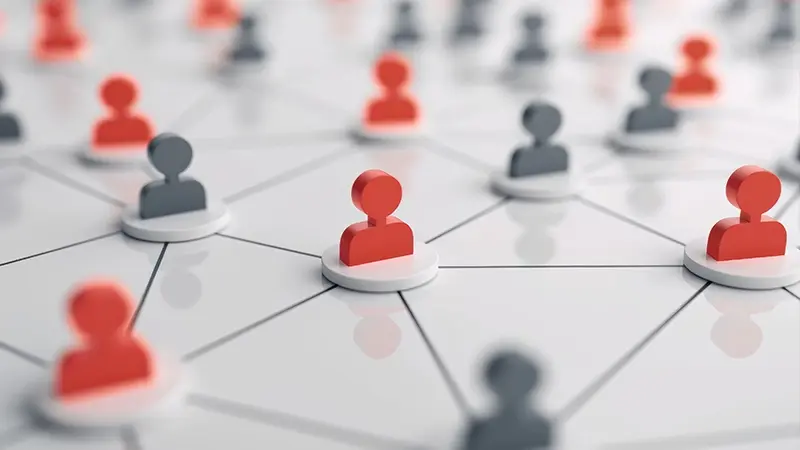 Connected network counters, red and grey