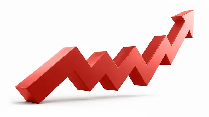 Rising red arrow symbolizes growth