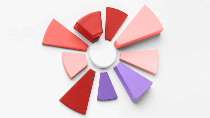 Diagramme circulaire coloré avec segments rouges et violets