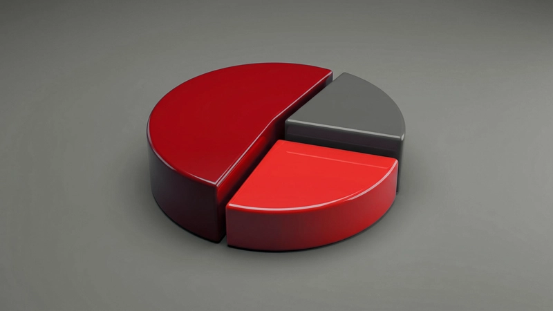 Graphique circulaire 3D rouge et gris sur un fond gris