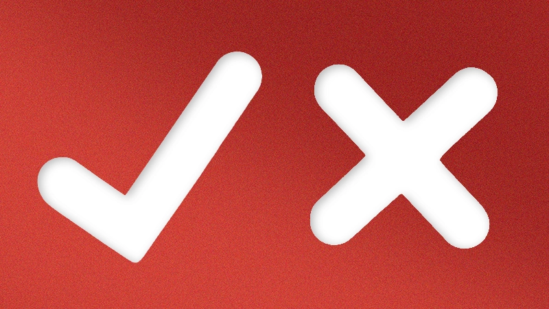 Icônes de coche et de croix blanches sur un fond en rouge