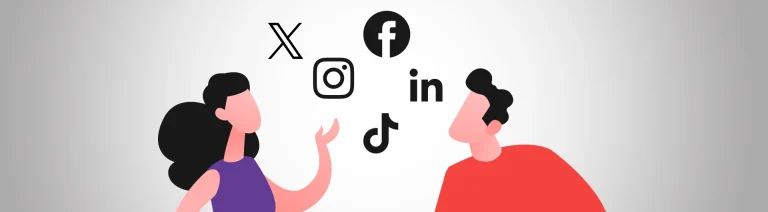 Vector-style people discussing popular social networks